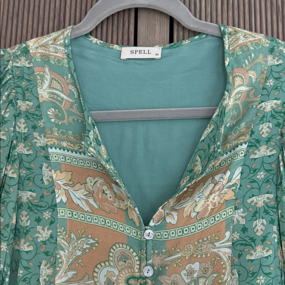 Spell & The Gypsy Collective Emerald Madame Peacock Floral Boho Blouse - Picture 6 of 8
